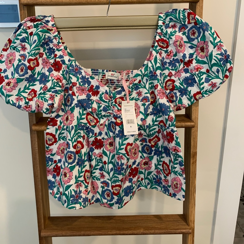 Vineyard Vines Multifloral Puff Sleeve Top